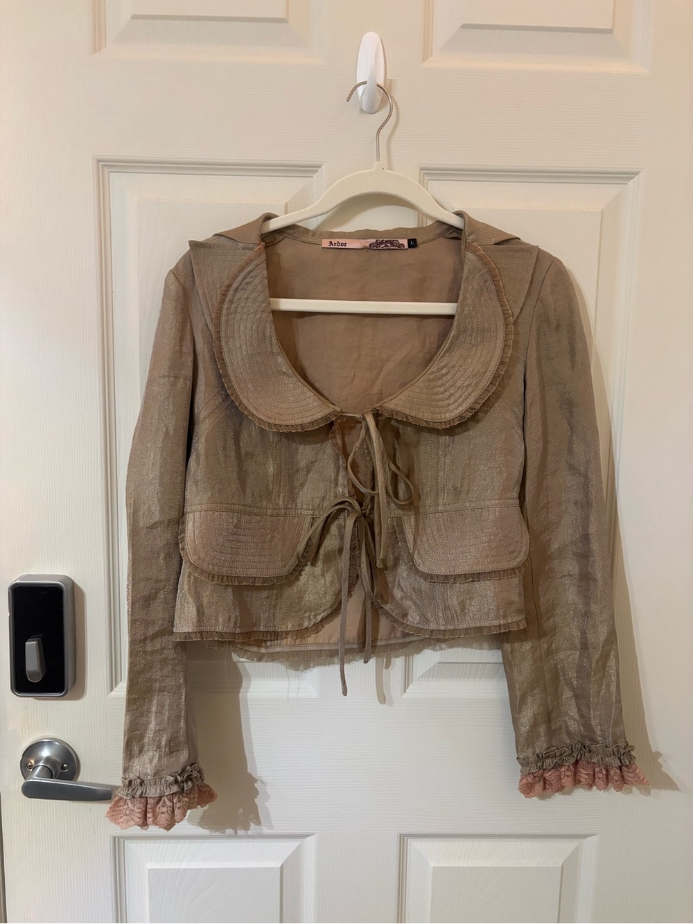 Soft Taupe Womens Cropped Jacket with Peter Pan Collar